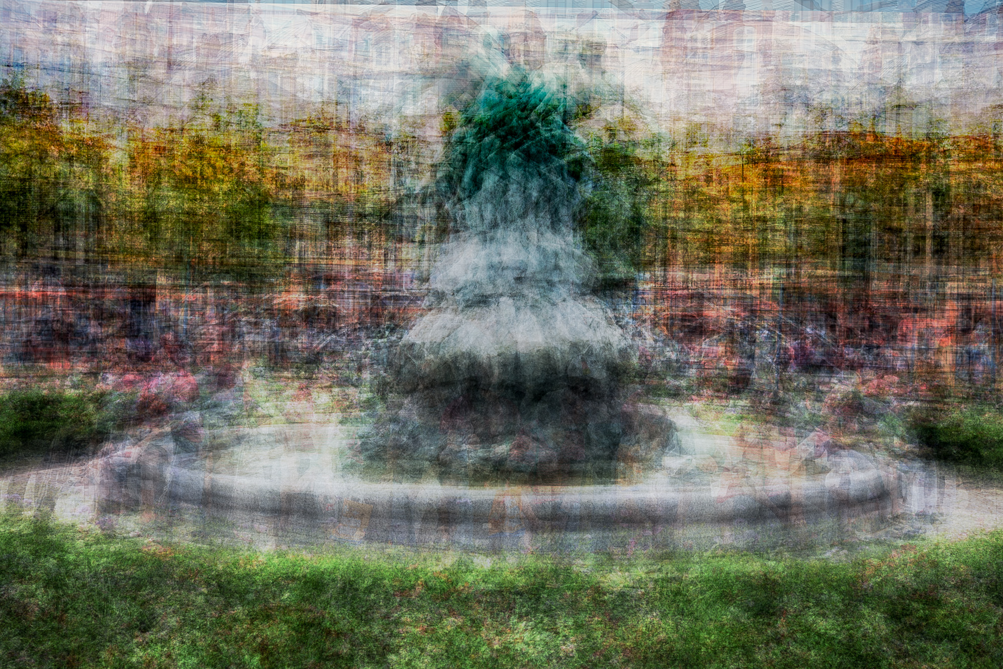 Brunnen "Rettung aus Seenot" am Schweriner Bahnhof Kunst wie Pep Ventosa Brunnen am Bahnhof in Schwerin impressionistisch fotografiert