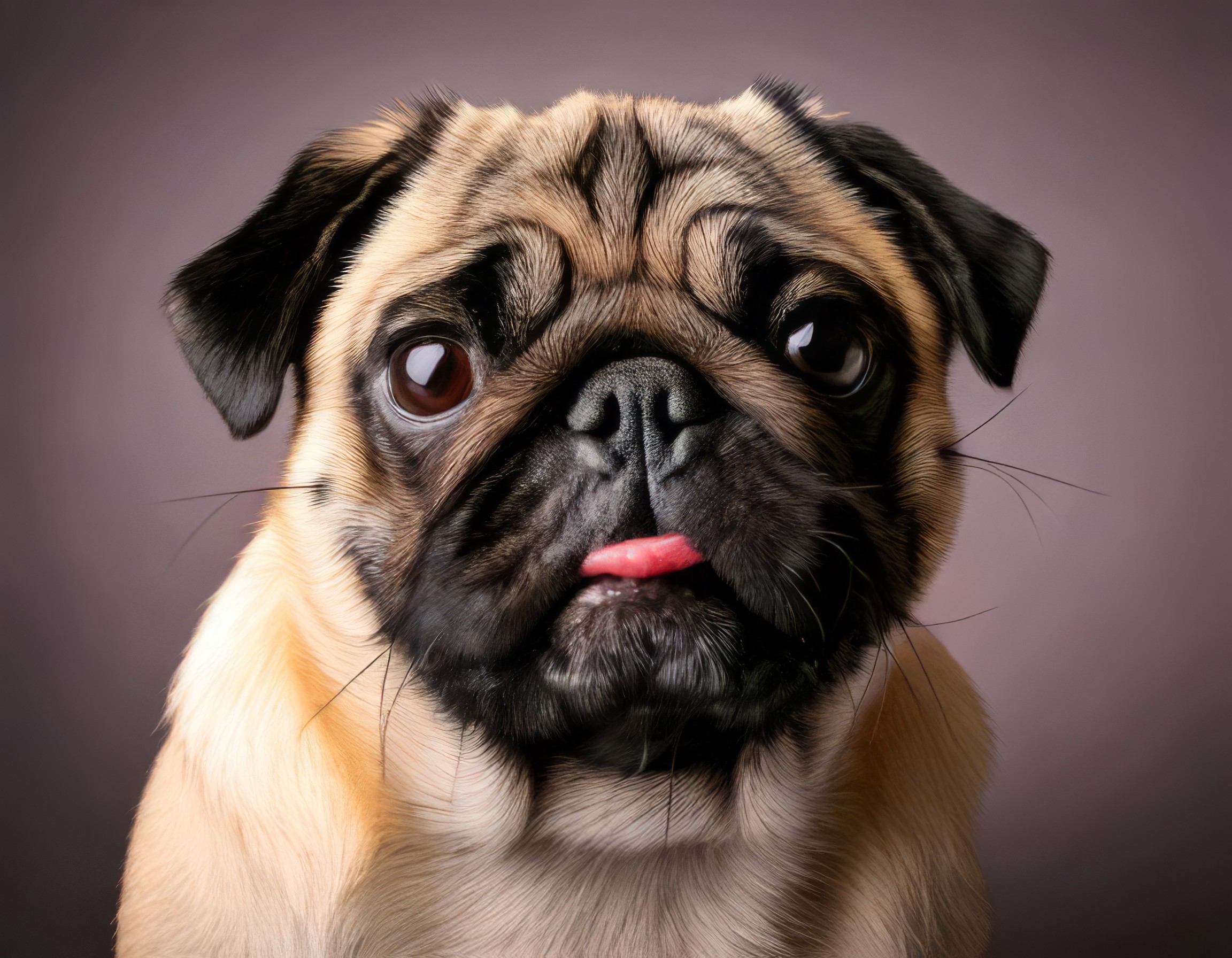 Firefly foto eines mops im Fotostudio der ein lustiges Gesicht macht 26413 foto eines mops im Fotostudio